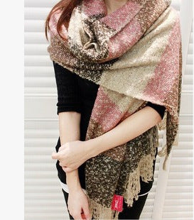 Autumn And Winter Sand Mixed Color Contrast Color Striped Scarf Lengthened Plus Size Shawl