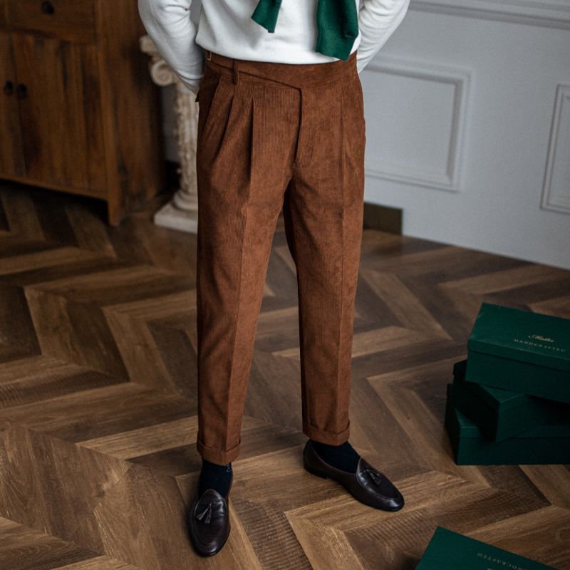 Classic Corduroy High-Waisted Straight Pants for Men
