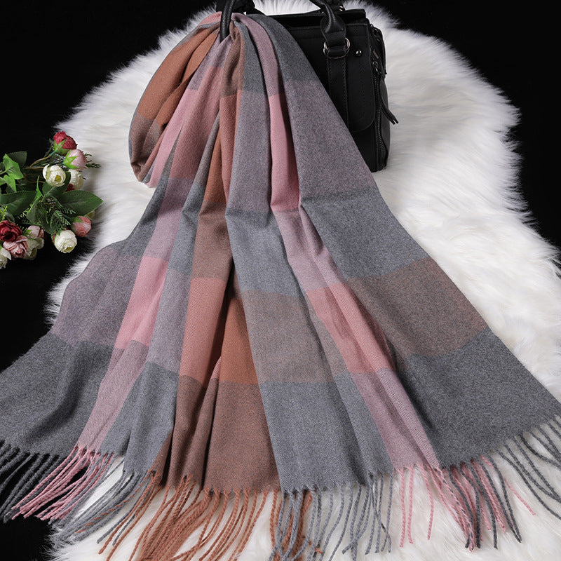 Autumn Winter New Women British Cashmere Checked Scarf Female 200x70 Double Side Warm Plaid Tassel Shawl Scarf