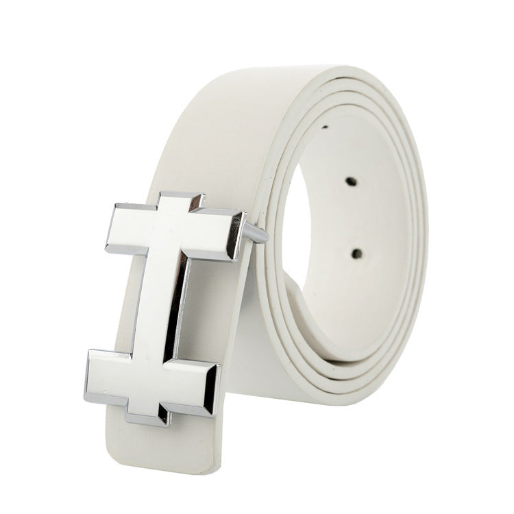 H Brand Stylish PU Leather Belt with Buckle for Jeans