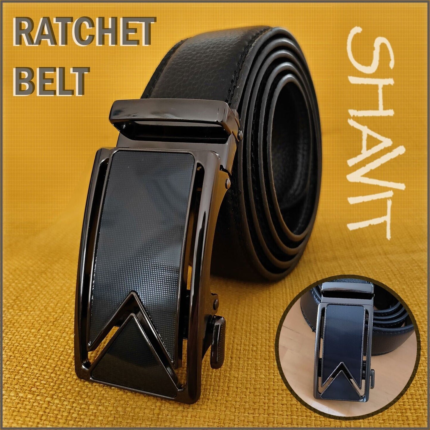 Adjustable Leather Ratchet Belt with Automatic Buckle