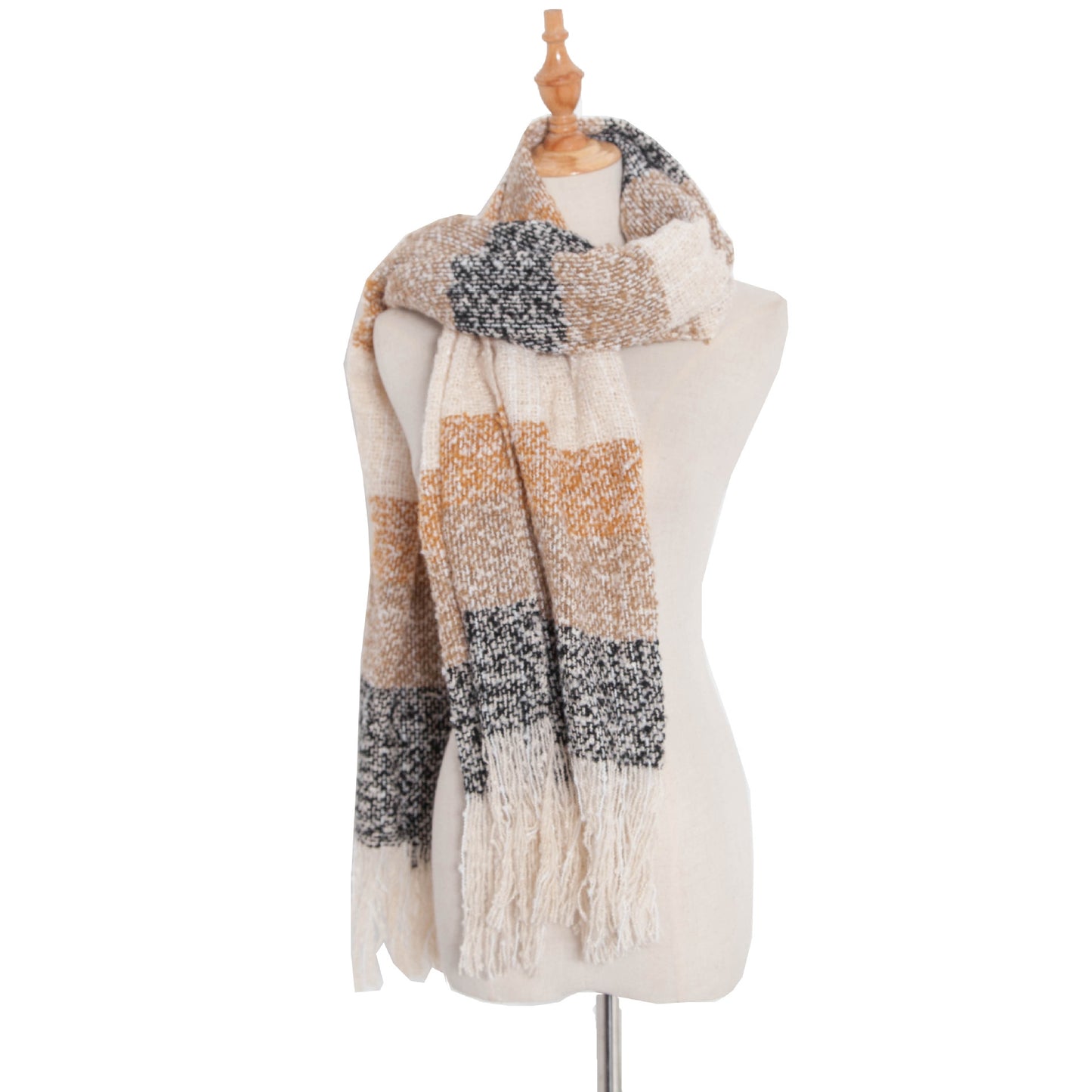 Autumn And Winter Sand Mixed Color Contrast Color Striped Scarf Lengthened Plus Size Shawl
