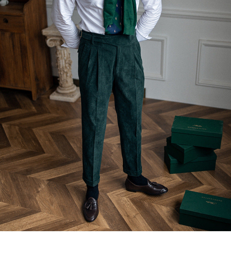 Classic Corduroy High-Waisted Straight Pants for Men