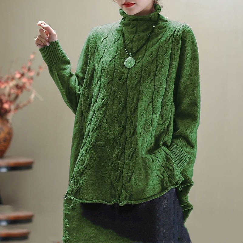 Curling Waves Knitted Sweater with Artistic Slit