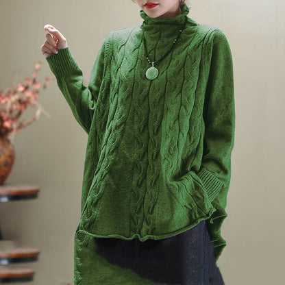 Curling Waves Knitted Sweater with Artistic Slit