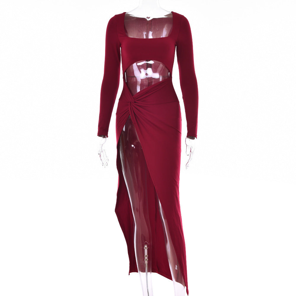 Chic Elegance U-Neck Long Sleeve Dress for Special Occasions