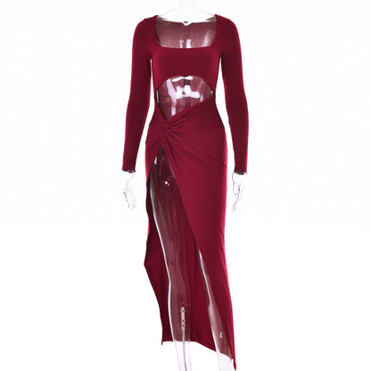 Chic Elegance U-Neck Long Sleeve Dress for Special Occasions