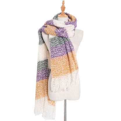 Autumn And Winter Sand Mixed Color Contrast Color Striped Scarf Lengthened Plus Size Shawl