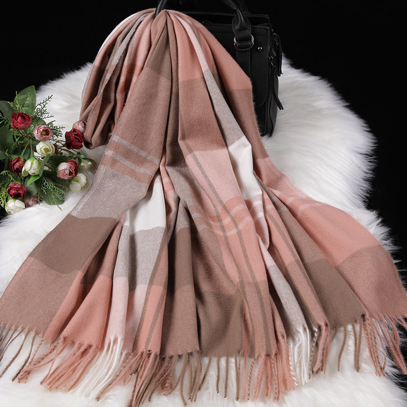 Autumn Winter New Women British Cashmere Checked Scarf Female 200x70 Double Side Warm Plaid Tassel Shawl Scarf