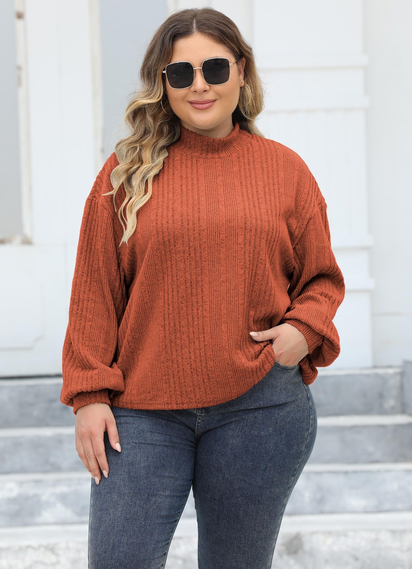 Elegant Ease Half-Turtleneck Tee – Plus Size Comfort