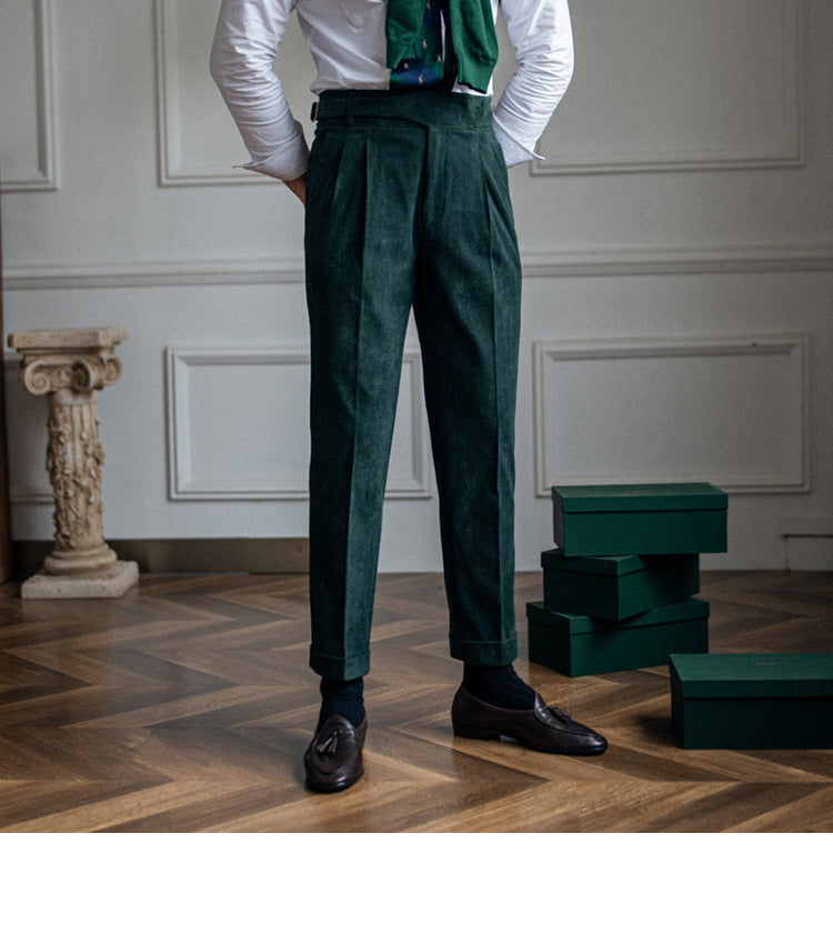 Classic Corduroy High-Waisted Straight Pants for Men