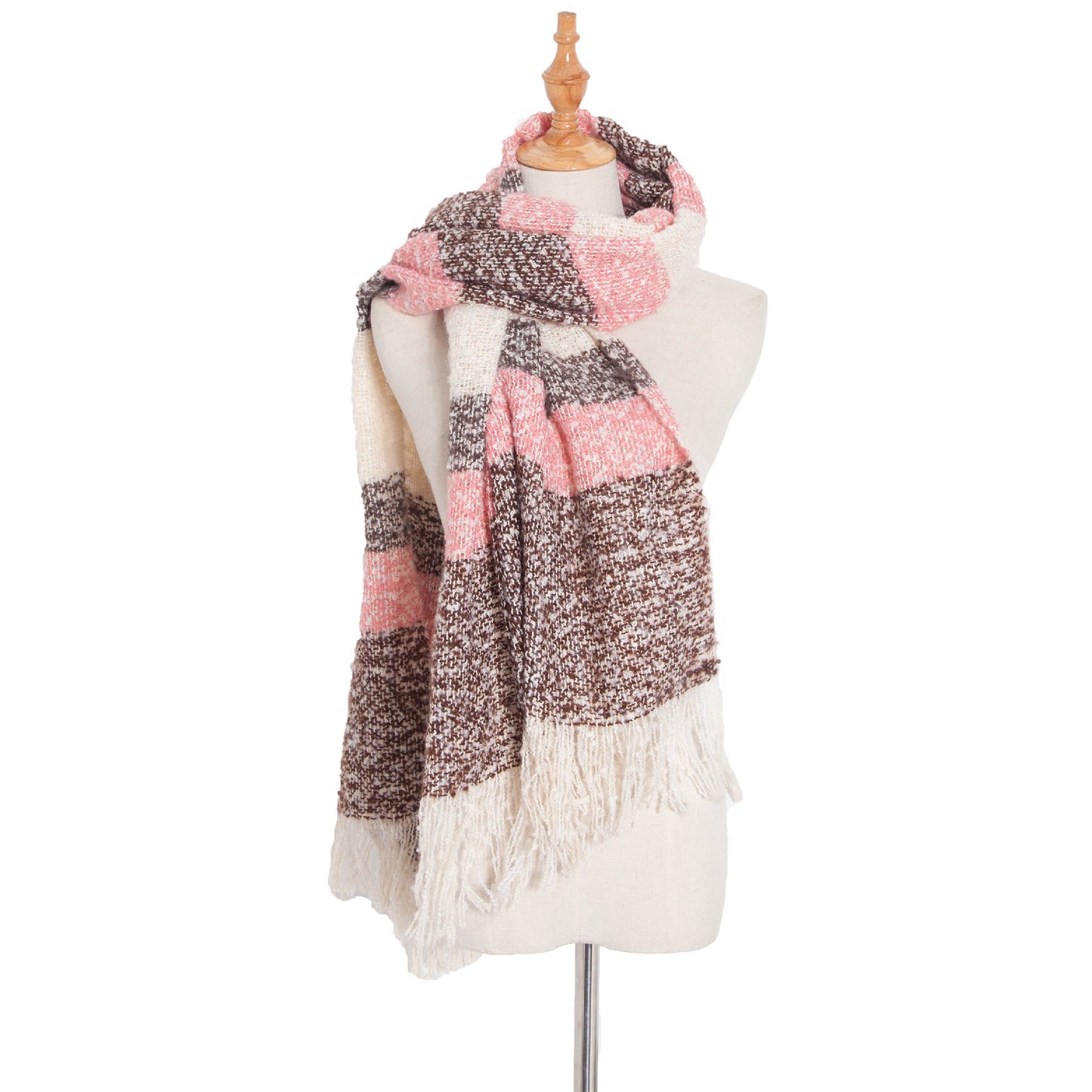 Autumn And Winter Sand Mixed Color Contrast Color Striped Scarf Lengthened Plus Size Shawl