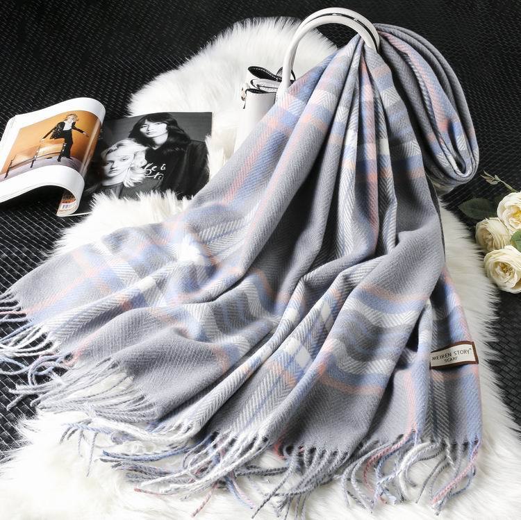 Autumn Winter New Women British Cashmere Checked Scarf Female 200x70 Double Side Warm Plaid Tassel Shawl Scarf