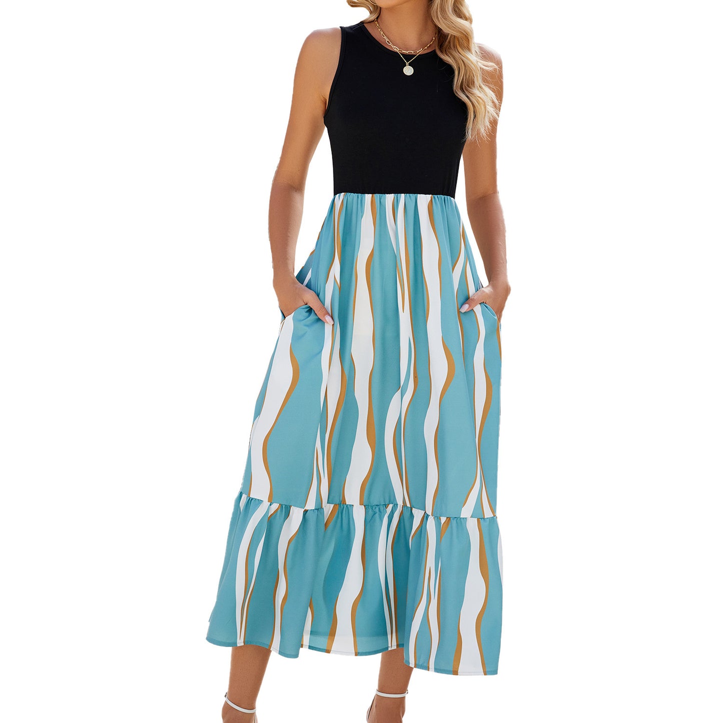 Coastal Stripes Sleeveless Maxi Dress