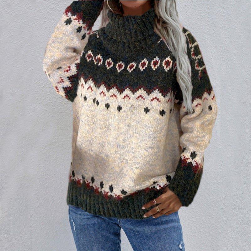 Person wearing a patterned sweater with a plain background