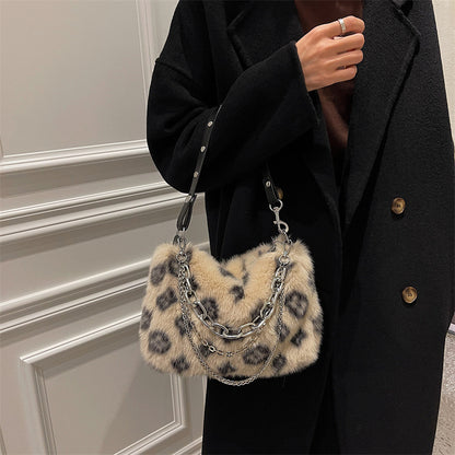 Floral Charm Plush Chain Shoulder Bag