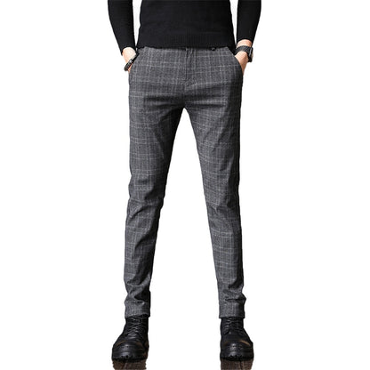 Korean Winter Plaid Brushed Slim Fit Casual Pants