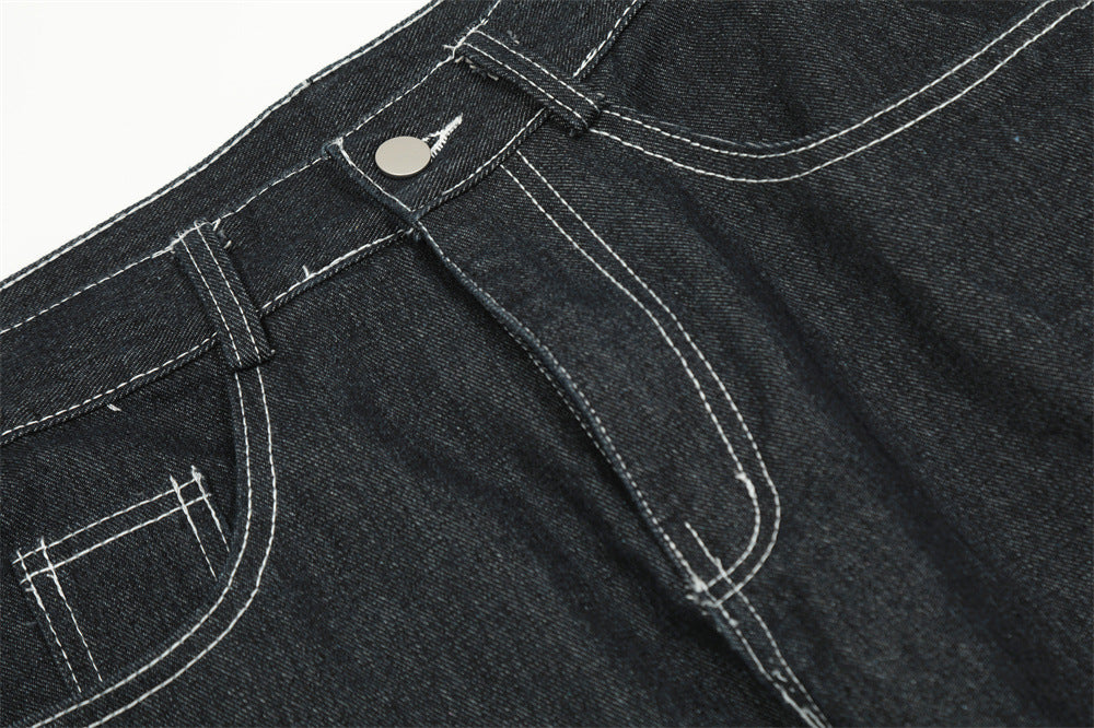 Fusion Edge Spliced Curling Denim Pants for Men