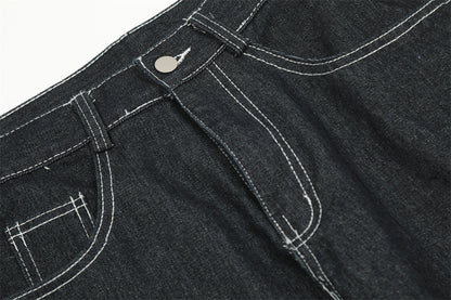 Fusion Edge Spliced Curling Denim Pants for Men