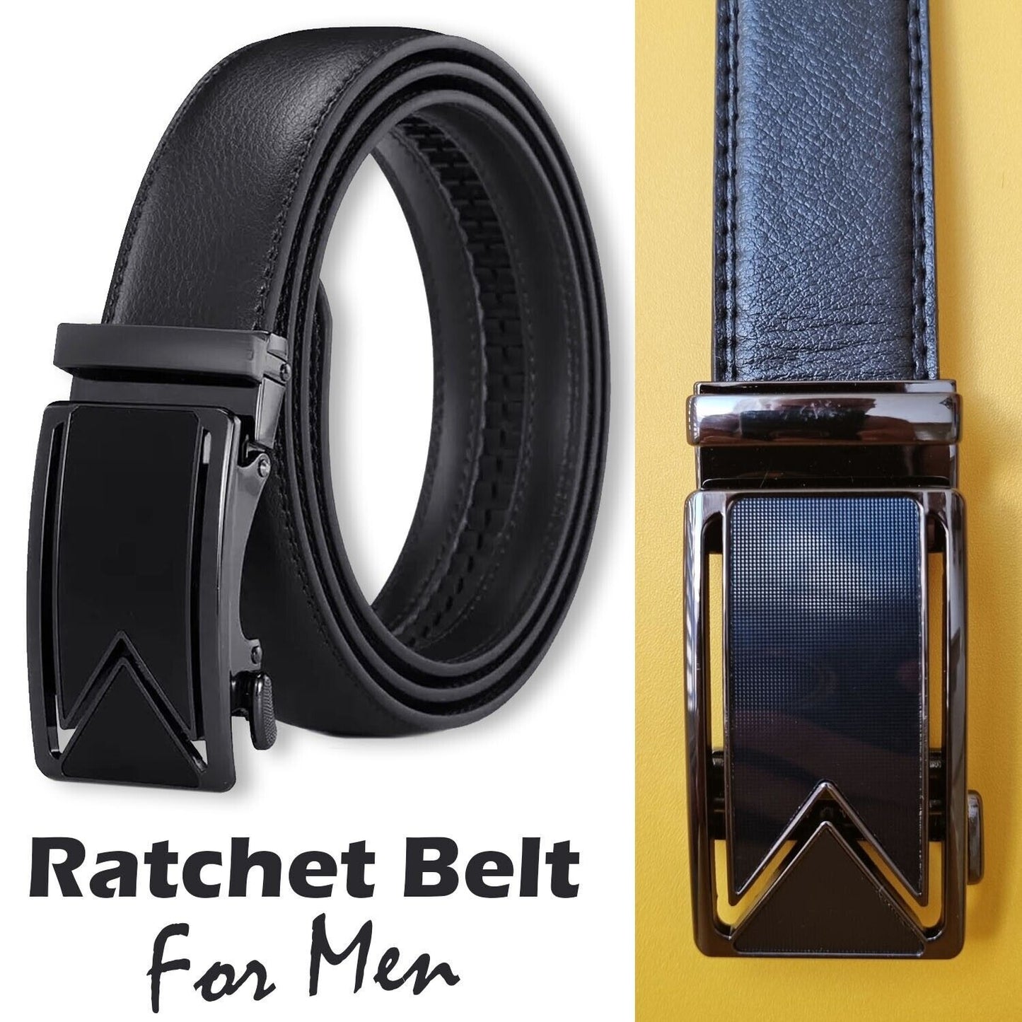 Adjustable Leather Ratchet Belt with Automatic Buckle
