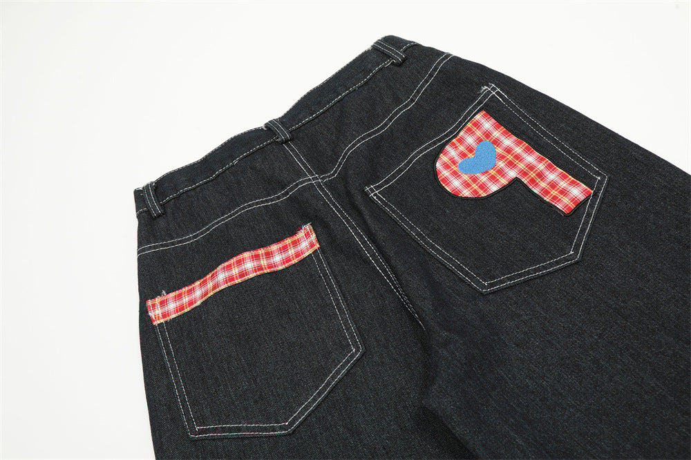 Fusion Edge Spliced Curling Denim Pants for Men