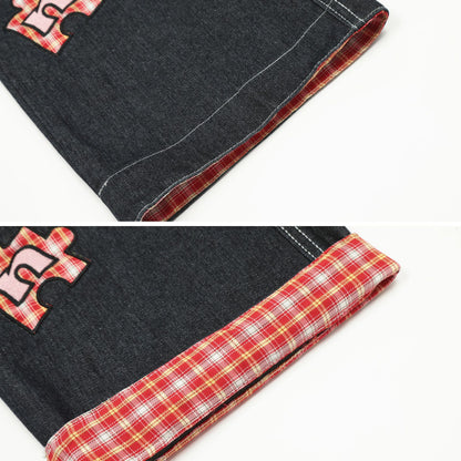 Fusion Edge Spliced Curling Denim Pants for Men