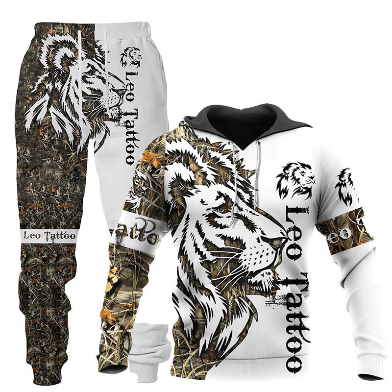 Wolf Graphic Two-Piece Tracksuit for Men – Outdoor Sportswear Set
