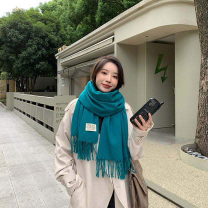 Elegant Wool Blend Tassel Scarf