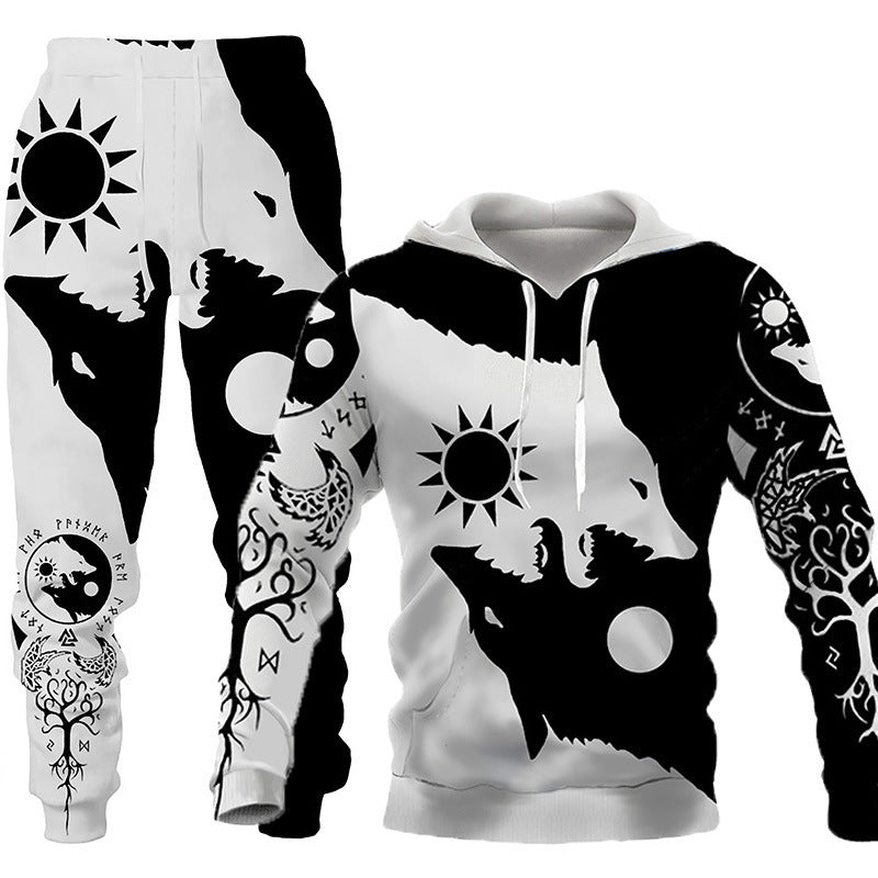 Wolf Graphic Two-Piece Tracksuit for Men – Outdoor Sportswear Set