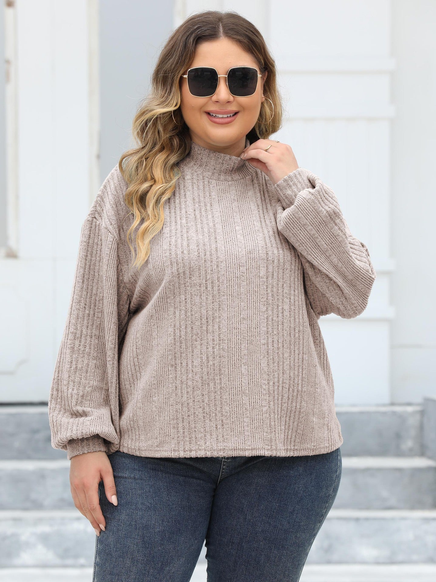 Elegant Ease Half-Turtleneck Tee – Plus Size Comfort